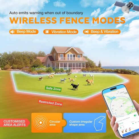 سياج الكلاب اللاسلكي PcEoTllar، نظام سياج طوق الكلاب GPS مع تطبيق مجاني، أسوار غير منتظمة مخصصة، متتبع الكلاب في الوقت الحقيقي، مراقبة النشاط الصحي، للكلاب الصغيرة والمتوسطة والكبيرة in Kuwait