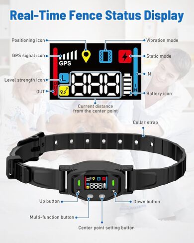 سياج الكلب اللاسلكي GPS، سياج طوق الكلب الكهربائي ونظام احتواء المحيط، طوق مقاوم للماء IPX7، نصف قطر 25-999 ياردة، تصحيح صدمات اهتزاز الصفير، للكلاب التي يزيد وزنها عن 18 رطلاً in Kuwait