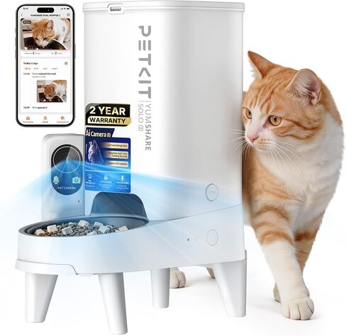 PETKIT Automatic Cat Feeder with Camera, Upgraded Multi-Cat Recognition, Night Vision,2.4G&5G WiFi Dog Feeder with Freshness Lock,5L Timed Dual Hopper Food Dispenser with Low Food Sensor in Saudi Arabia