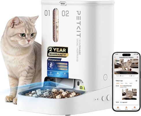 PETKIT Automatic Cat Feeder with Camera, Upgraded Multi-Cat Recognition, Night Vision,2.4G&5G WiFi Dog Feeder with Freshness Lock,5L Timed Dual Hopper Food Dispenser with Low Food Sensor in Saudi Arabia