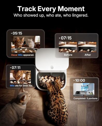 PETKIT Automatic Cat Feeder with Camera, Upgraded Multi-Cat Recognition, Night Vision,2.4G&5G WiFi Dog Feeder with Freshness Lock,5L Timed Dual Hopper Food Dispenser with Low Food Sensor in Saudi Arabia