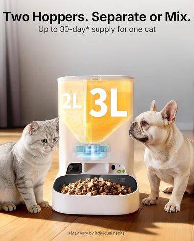PETKIT Automatic Cat Feeder with Camera, Upgraded Multi-Cat Recognition, Night Vision,2.4G&5G WiFi Dog Feeder with Freshness Lock,5L Timed Dual Hopper Food Dispenser with Low Food Sensor in Saudi Arabia
