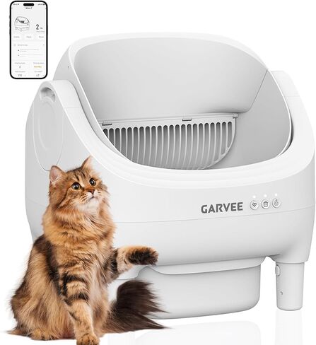 Self Cleaning Litter Box, Automatic Cat Litter Box with APP Control, Odor-Free Waste Disposal Includes Trash Bags, Large Waste Bin, Open-Top Automatic Litter Box for Multiple Cats, White in Kuwait