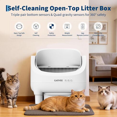 Self Cleaning Litter Box, Automatic Cat Litter Box with APP Control, Odor-Free Waste Disposal Includes Trash Bags, Large Waste Bin, Open-Top Automatic Litter Box for Multiple Cats, White in Kuwait