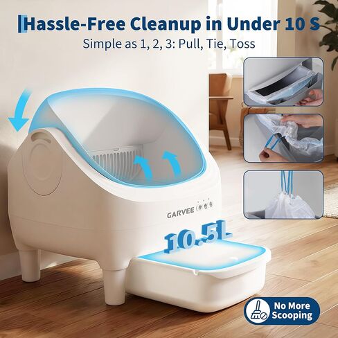 Self Cleaning Litter Box, Automatic Cat Litter Box with APP Control, Odor-Free Waste Disposal Includes Trash Bags, Large Waste Bin, Open-Top Automatic Litter Box for Multiple Cats, White in Kuwait