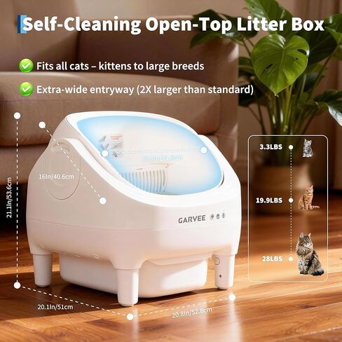 Self Cleaning Litter Box, Automatic Cat Litter Box with APP Control, Odor-Free Waste Disposal Includes Trash Bags, Large Waste Bin, Open-Top Automatic Litter Box for Multiple Cats, White in Kuwait