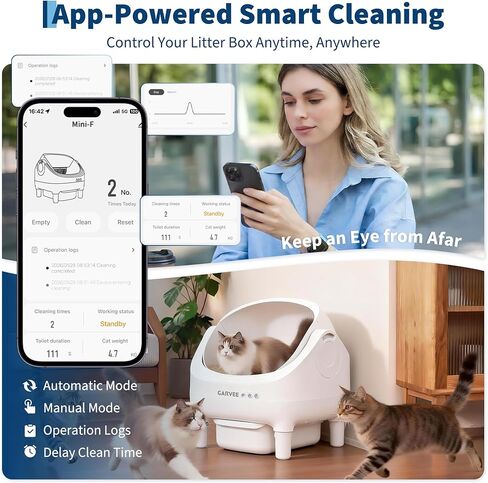 Self Cleaning Litter Box, Automatic Cat Litter Box with APP Control, Odor-Free Waste Disposal Includes Trash Bags, Large Waste Bin, Open-Top Automatic Litter Box for Multiple Cats, White in Kuwait