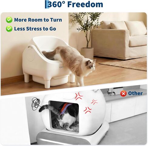 Self Cleaning Litter Box, Automatic Cat Litter Box with APP Control, Odor-Free Waste Disposal Includes Trash Bags, Large Waste Bin, Open-Top Automatic Litter Box for Multiple Cats, White in Kuwait