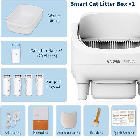 Self Cleaning Litter Box, Automatic Cat Litter Box with APP Control, Odor-Free Waste Disposal Includes Trash Bags, Large Waste Bin, Open-Top Automatic Litter Box for Multiple Cats, White in Kuwait