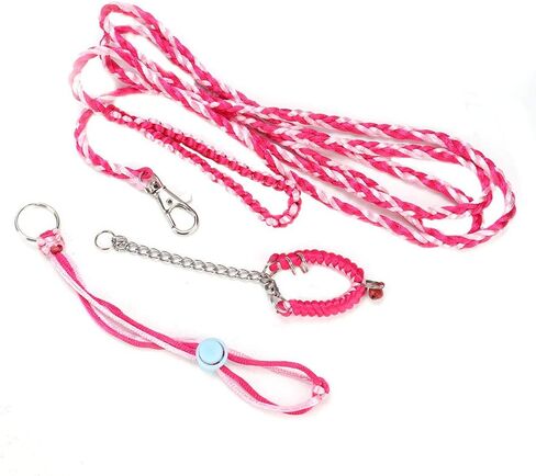 Nylon Soft Comfortable Adjustable Small Pet Leash, Walking Harness with Bell, Pet Leash for Hamster Squirrel Flying Squirrel, 161-181cm (Pink + Rose red) in Saudi Arabia