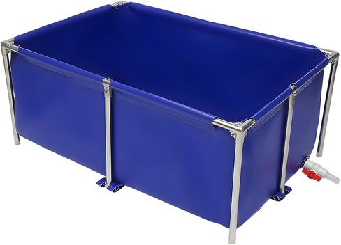 Canvas Foldable Fish Pond, 47"x31"x19" Above Ground Aquarium Tank for Koi & Breeding Blue Portable Water Display Storage with Steel Frame & Drain Valve in Kuwait