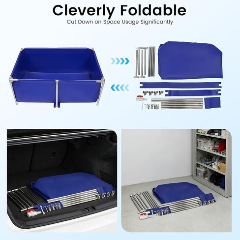 Canvas Foldable Fish Pond, 47"x31"x19" Above Ground Aquarium Tank for Koi & Breeding Blue Portable Water Display Storage with Steel Frame & Drain Valve in Kuwait