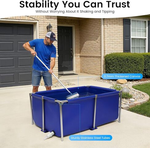 Canvas Foldable Fish Pond, 47"x31"x19" Above Ground Aquarium Tank for Koi & Breeding Blue Portable Water Display Storage with Steel Frame & Drain Valve in Kuwait