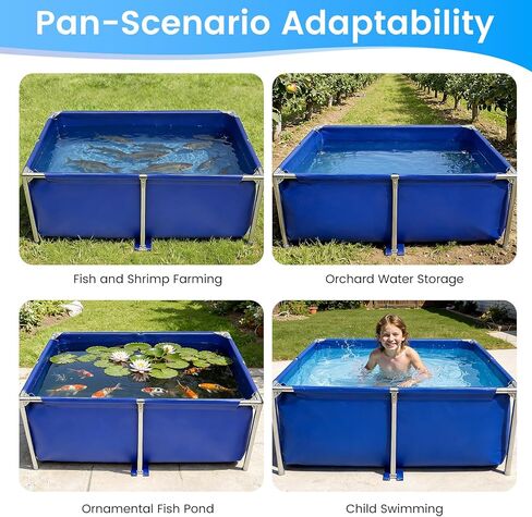 Canvas Foldable Fish Pond, 47"x31"x19" Above Ground Aquarium Tank for Koi & Breeding Blue Portable Water Display Storage with Steel Frame & Drain Valve in Kuwait
