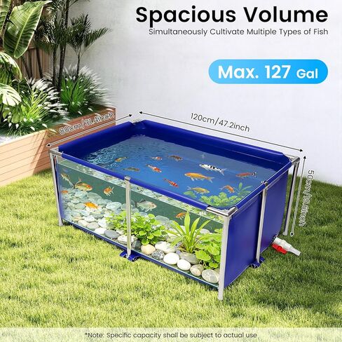 Canvas Foldable Fish Pond, 47"x31"x19" Above Ground Aquarium Tank for Koi & Breeding Blue Portable Water Display Storage with Steel Frame & Drain Valve in Kuwait