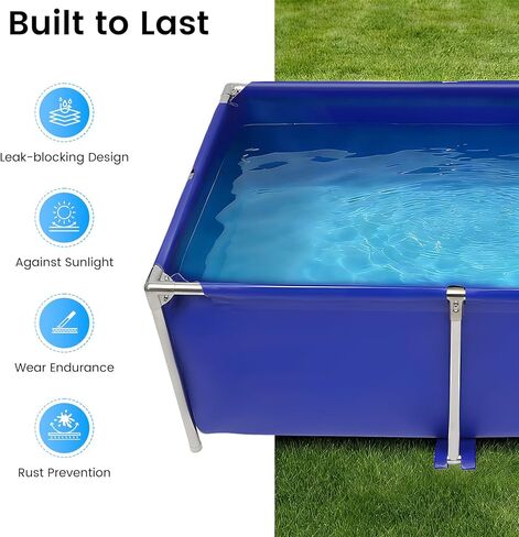 Canvas Foldable Fish Pond, 47"x31"x19" Above Ground Aquarium Tank for Koi & Breeding Blue Portable Water Display Storage with Steel Frame & Drain Valve in Kuwait