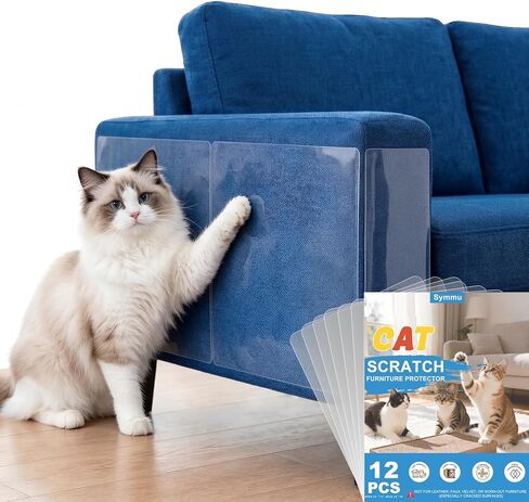 12PCS Symmu Anti Cat Scratch Furniture Protector, Heavy-Duty No-Residue Couch Protector from Cat Claws, Easy-to-Apply Clear Cat Couch Protector, Single-Sided Cuttable Sticky Sheets for Fabric Sofa in Kuwait