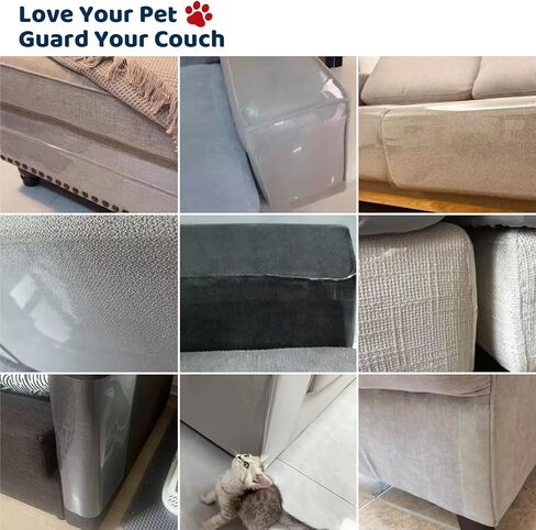 12PCS Symmu Anti Cat Scratch Furniture Protector, Heavy-Duty No-Residue Couch Protector from Cat Claws, Easy-to-Apply Clear Cat Couch Protector, Single-Sided Cuttable Sticky Sheets for Fabric Sofa in Kuwait