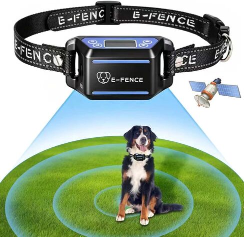 E-FENCE GPS نظام سياج طوق الكلب اللاسلكي، 2 حزمة سياج طوق الصدمات الكهربائية للكلاب، نظام احتواء الحيوانات الأليفة قابل لإعادة الشحن، للاستخدام الخارجي فقط in Kuwait