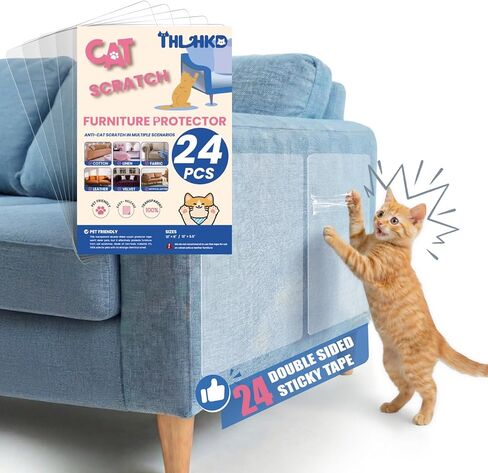 24PCS Cat Scratch Furniture Protector, Double Sided Couch Protectors Tape from Cats Claws Scratching, Clear Sticky Sheets Proof Clawing Sofa Corner Protection Cover Anti Scratch for Furniture in Saudi Arabia
