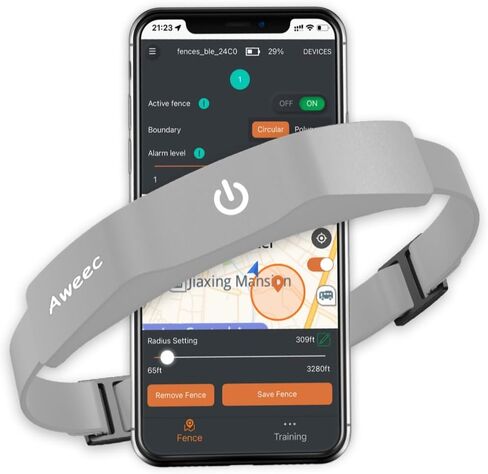 سياج كهربائي للكلاب بنظام تحديد المواقع العالمي (GPS) مع تطبيق مجاني، نظام سياج لاسلكي مع طوق تدريب، محمول للاستخدام في الهواء الطلق، طوق مرن مقاوم للماء وقابل لإعادة الشحن، قابل للتعديل للكلاب (رمادي) in Kuwait