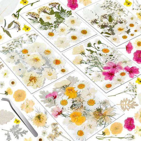 140 Pcs Dried Pressed Flowers for Resin, Real Pressed Flowers Dry Leaves Bulk Natural Herbs Kit for Scrapbooking DIY Art Crafts, Epoxy Resin Jewelry Molds, Candle, Soap Making, Nails Décor in Kuwait