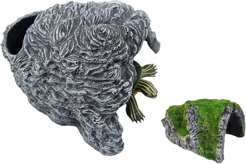 Reptile Hideout 2-Pack – Natural Wood-Look Resin Caves for Bearded Dragons, Tortoise, Snakes, Geckos & Lizards | Parent-Child Size Set (Large + Small) for Multi-Pet Terrariums in Kuwait