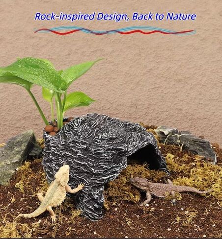 Reptile Hideout 2-Pack – Natural Wood-Look Resin Caves for Bearded Dragons, Tortoise, Snakes, Geckos & Lizards | Parent-Child Size Set (Large + Small) for Multi-Pet Terrariums in Kuwait
