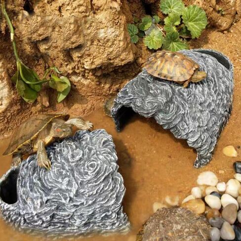 Reptile Hideout 2-Pack – Natural Wood-Look Resin Caves for Bearded Dragons, Tortoise, Snakes, Geckos & Lizards | Parent-Child Size Set (Large + Small) for Multi-Pet Terrariums in Kuwait