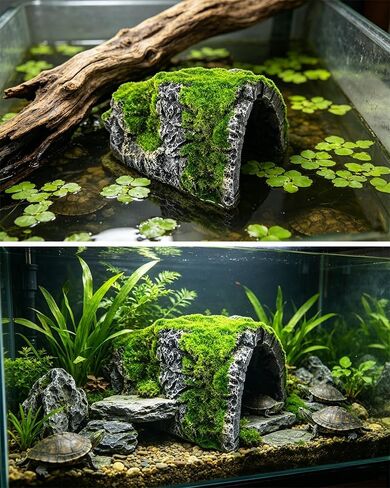 Reptile Hideout 2-Pack – Natural Wood-Look Resin Caves for Bearded Dragons, Tortoise, Snakes, Geckos & Lizards | Parent-Child Size Set (Large + Small) for Multi-Pet Terrariums in Kuwait