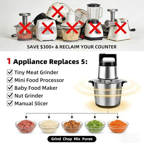 Electric Large Food Processor,6L Meat Grinder Stainless Steel for Home, Heavy-Duty Meat Blender Mincer with 2 Speed& 6 Blades,1200W Electric Food Grinder Chopper for Meat,Game,Hunt & Meal Prep in Saudi Arabia