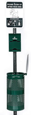 Monarch Pet Waste Station - 8ft Green Steel Dog Waste Station - Includes a Vandal-Resistant Locking Dispenser, 800 Universal Poop Bags, a 10gal Trash Receptacle w/Lid, & a 12"x18" Sign in Kuwait