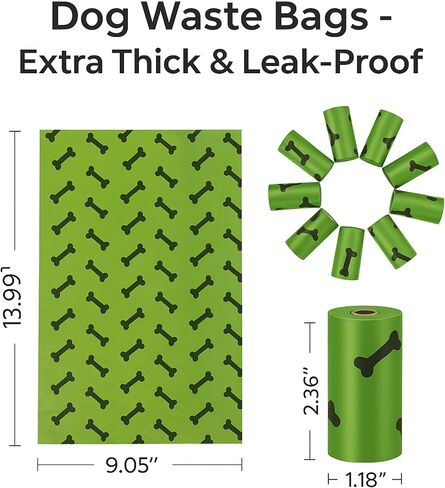 Dog Poop Bags & Water-Based Pet Wipes Kit – Extra Thick Leak-Proof Waste Bags + Gentle Unscented Pet Wipes – Clean-Up Essentials for Walks, Parks & Travel in Kuwait