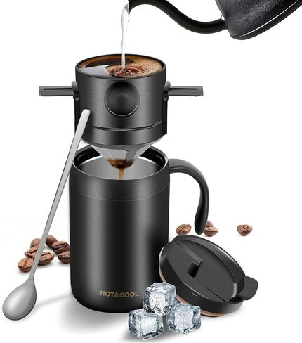 MACIFECI 16oz صانع القهوة للتخييم، صب فوق صانع القهوة، وعاء قهوة للتخييم، صانع القهوة المحمول للسفر، مكاتب التخييم، الظهر في الهواء الطلق in Kuwait