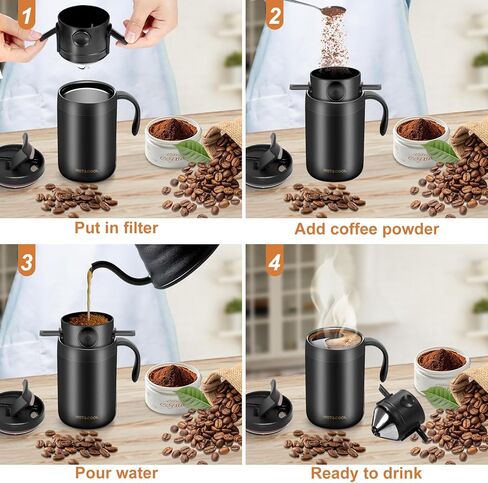 MACIFECI 16oz صانع القهوة للتخييم، صب فوق صانع القهوة، وعاء قهوة للتخييم، صانع القهوة المحمول للسفر، مكاتب التخييم، الظهر في الهواء الطلق in Kuwait