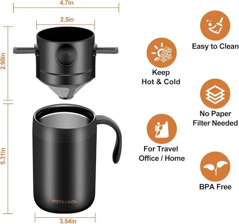 MACIFECI 16oz صانع القهوة للتخييم، صب فوق صانع القهوة، وعاء قهوة للتخييم، صانع القهوة المحمول للسفر، مكاتب التخييم، الظهر في الهواء الطلق in Kuwait