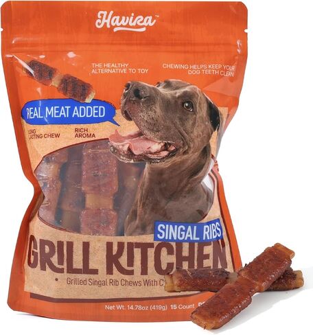 Havira BBQ Dog Treats Single Rib 15 Count, Grill-Shaped Rawhide Free Dog Chews Bone, Easily Digestible, for All Life Stages in Saudi Arabia