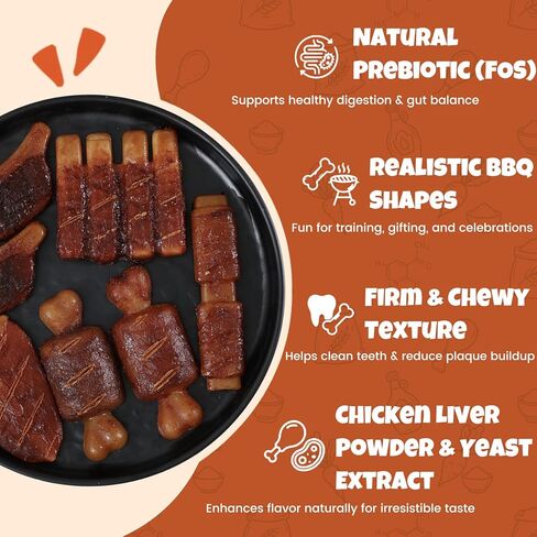 Havira BBQ Dog Treats Single Rib 15 Count, Grill-Shaped Rawhide Free Dog Chews Bone, Easily Digestible, for All Life Stages in Saudi Arabia