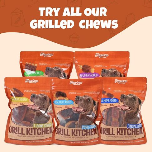 Havira BBQ Dog Treats Single Rib 15 Count, Grill-Shaped Rawhide Free Dog Chews Bone, Easily Digestible, for All Life Stages in Saudi Arabia