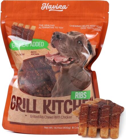 Havira BBQ Dog Treats Single Rib 15 Count, Grill-Shaped Rawhide Free Dog Chews Bone, Easily Digestible, for All Life Stages in Saudi Arabia