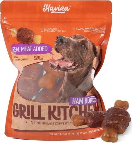 Havira BBQ Dog Treats Single Rib 15 Count, Grill-Shaped Rawhide Free Dog Chews Bone, Easily Digestible, for All Life Stages in Saudi Arabia
