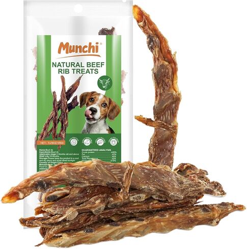 MUNCHI Beef Rib Bones Dog Treats,100% Natural Rib Bone Beef Chews from Grass Fed Cattle,Long Lasting Dog Chew Bones for Aggressive Chewers,Promotes Dental Health,5.29OZ in Kuwait