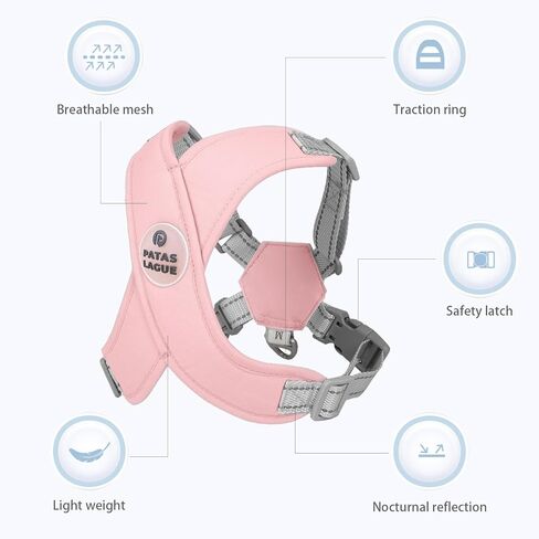Patas Lague Dog Harness with Leash Set Adjustable Soft Padded Step-in Dog Vest No Choke No Pull Reflective for Small Medium Pets with Poop Bags and Dispenser, Solid and No-chew, Pink M in Saudi Arabia