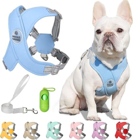 Patas Lague Dog Harness with Leash Set Adjustable Soft Padded Step-in Dog Vest No Choke No Pull Reflective for Small Medium Pets with Poop Bags and Dispenser, Solid and No-chew, Pink M in Saudi Arabia