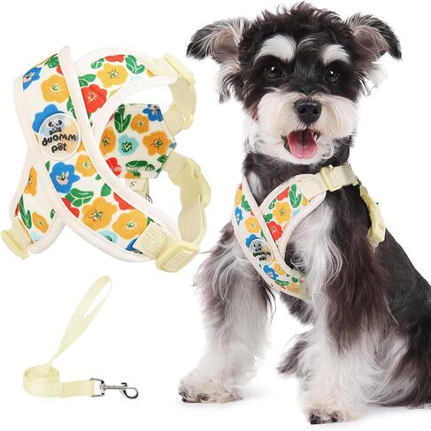 Patas Lague Dog Harness with Leash Set Adjustable Soft Padded Step-in Dog Vest No Choke No Pull Reflective for Small Medium Pets with Poop Bags and Dispenser, Solid and No-chew, Pink M in Saudi Arabia