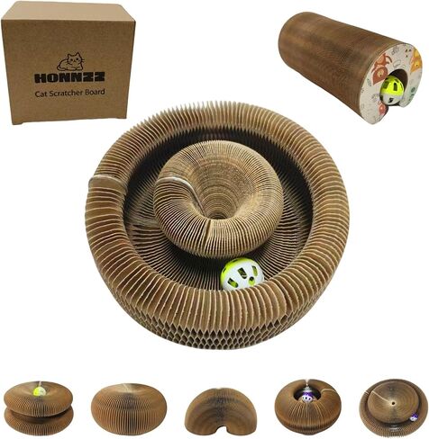 Corrugated Paper Cat Scratcher Track with Rolling Ball - Scratch-Resistant, Interactive, Pet-Safe for Feline Play & Claw Care in Kuwait