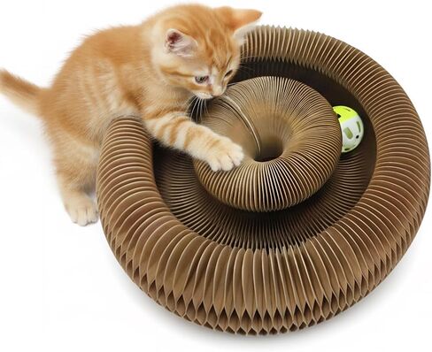 Corrugated Paper Cat Scratcher Track with Rolling Ball - Scratch-Resistant, Interactive, Pet-Safe for Feline Play & Claw Care in Kuwait