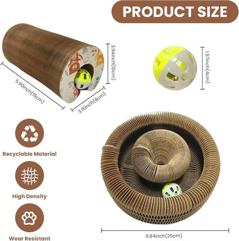 Corrugated Paper Cat Scratcher Track with Rolling Ball - Scratch-Resistant, Interactive, Pet-Safe for Feline Play & Claw Care in Kuwait