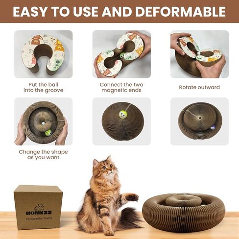 Corrugated Paper Cat Scratcher Track with Rolling Ball - Scratch-Resistant, Interactive, Pet-Safe for Feline Play & Claw Care in Kuwait