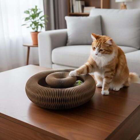 Corrugated Paper Cat Scratcher Track with Rolling Ball - Scratch-Resistant, Interactive, Pet-Safe for Feline Play & Claw Care in Kuwait